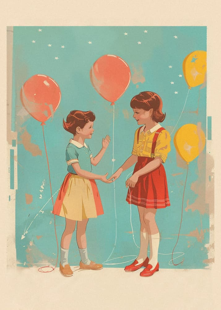Retro kids at party by Pictufy Studio — canvas wall art