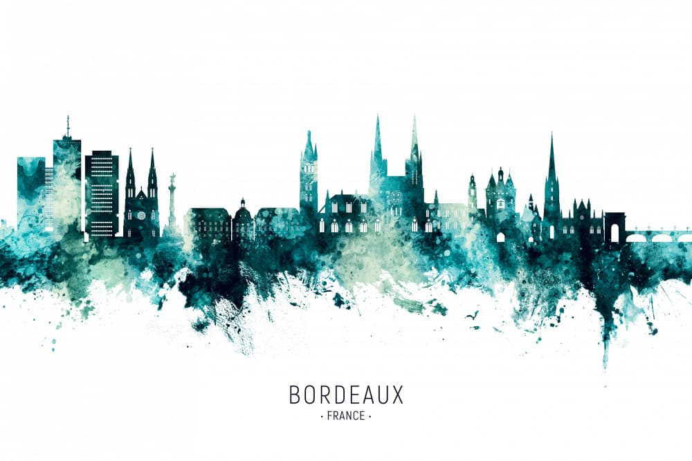 Bordeaux Watercolor Skyline by Michael Tompsett — canvas wall art