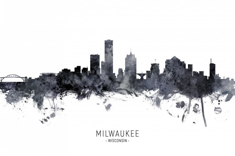 Milwaukee Watercolor Skyline by Michael Tompsett — canvas wall art