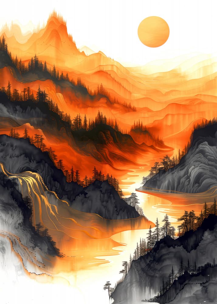 Orange Mountain Sunset by Justyna Jaszke — canvas wall art