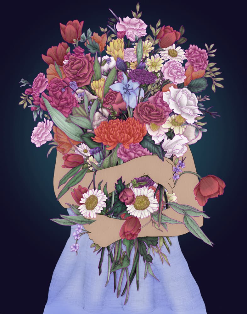 Woman's Floral Embrace by EC Mazur — canvas wall art