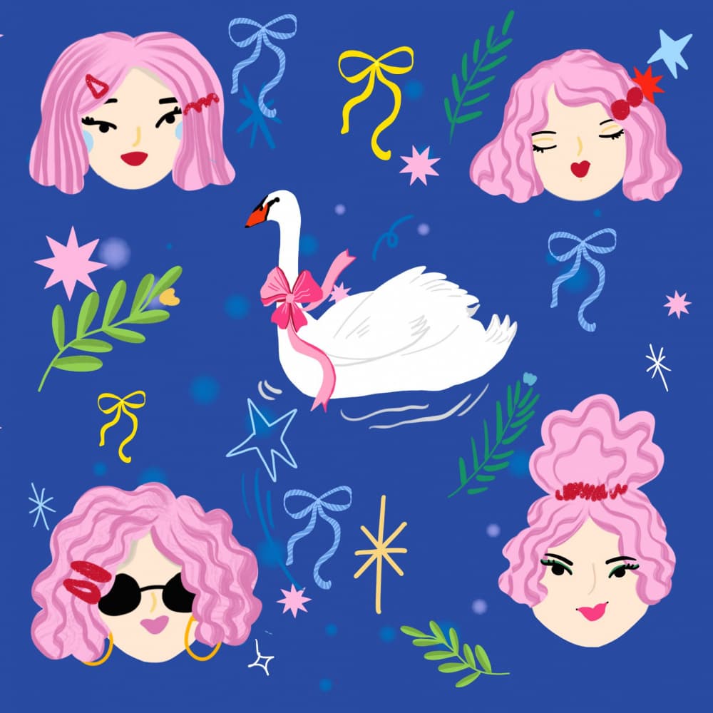 GIRLS AND SWAN ILLUSTRATION by sucidraw — canvas wall art