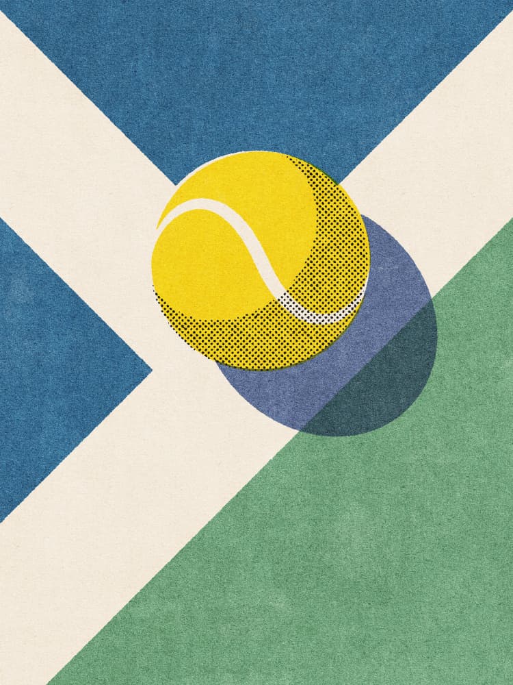 Retro Tennis Court Ball by Daniel Coulmann — canvas wall art