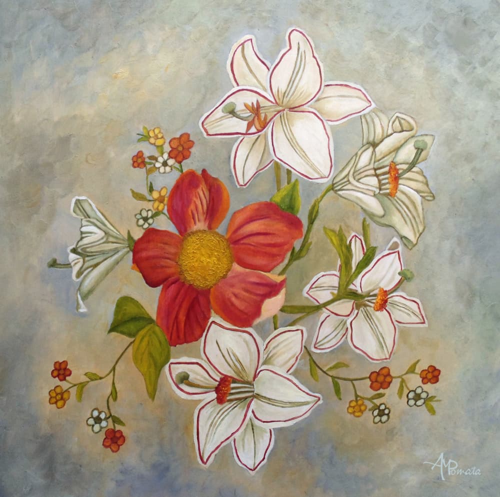 Red White Floral Bouquet by Angeles M. Pomata — canvas wall art