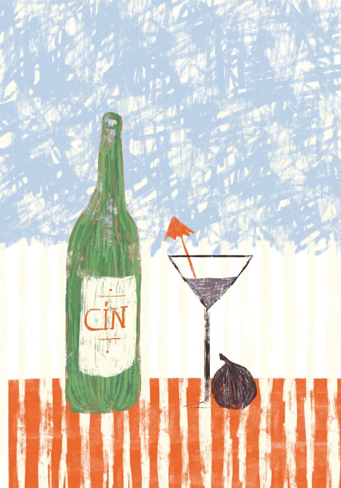 Gin Bottle Martini Fig by Gulcihan Ozguc — canvas wall art