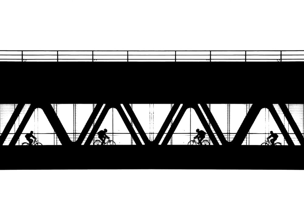 Bridge Cyclists Silhouette by Hans Peter Rank — canvas wall art