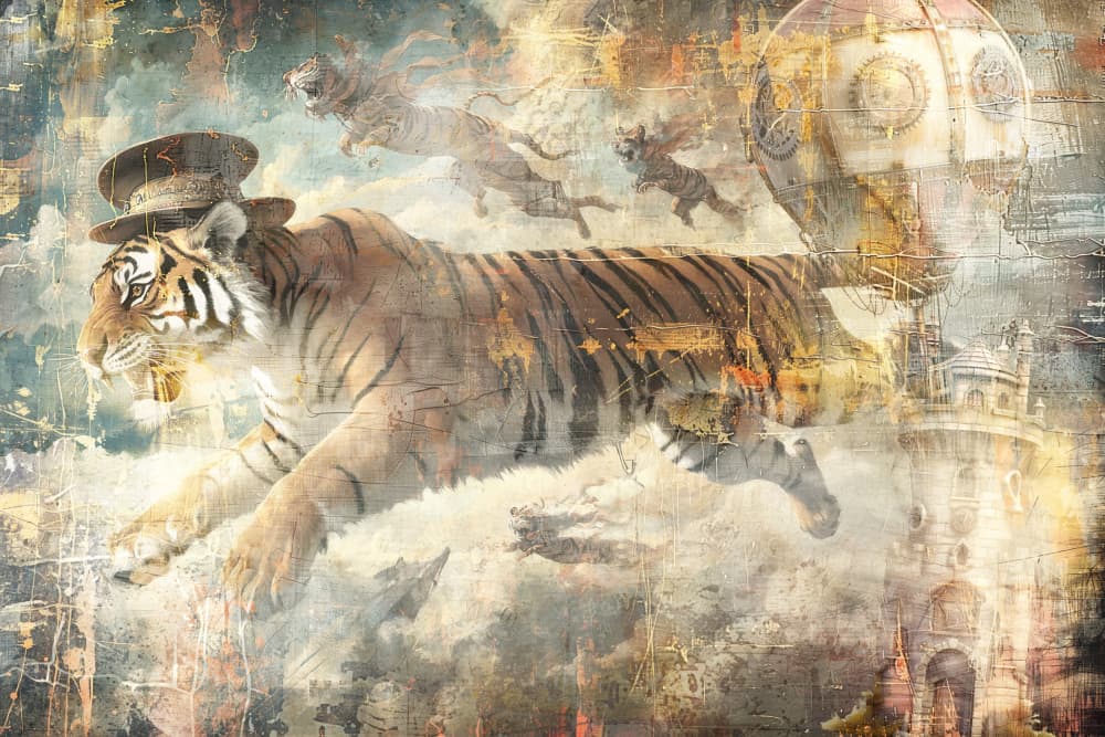 Flying Steampunk Tiger by Rafal Kulik — canvas wall art