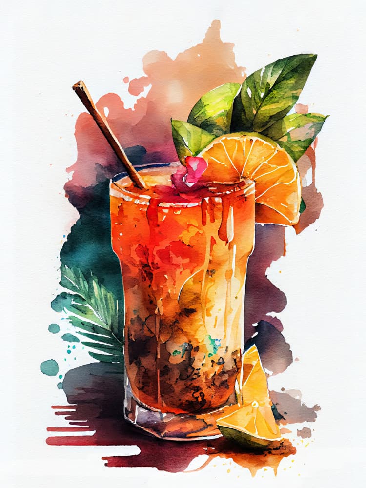 Vibrant Watercolor Cocktail by Justyna Jaszke — canvas wall art
