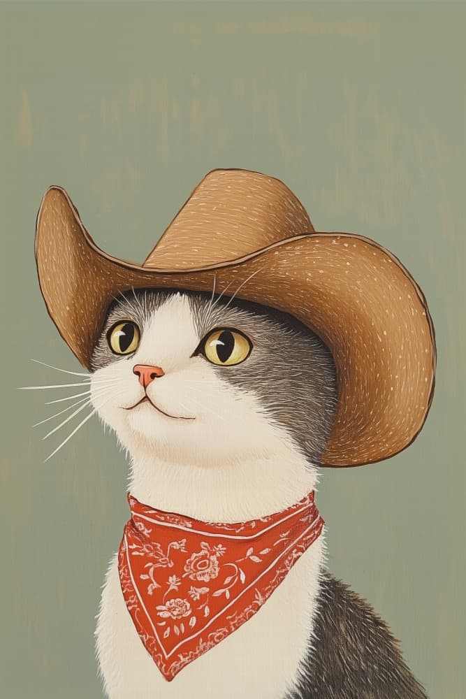 Dapper Western Cat by Melloi Art Prints — canvas wall art