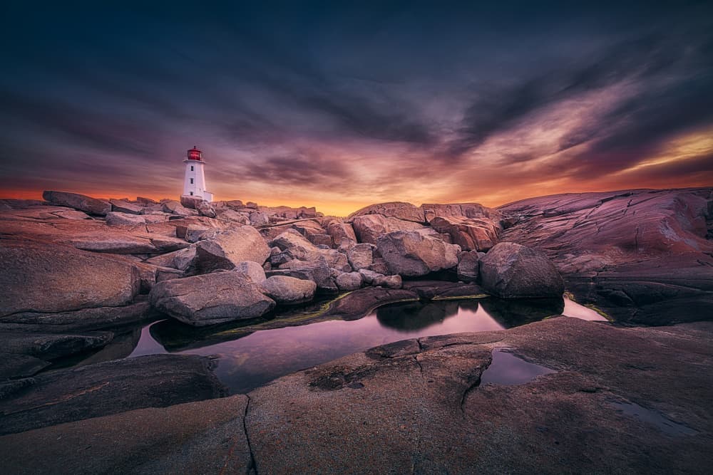 Coastal Lighthouse Sunset by Ben.C.L — canvas wall art