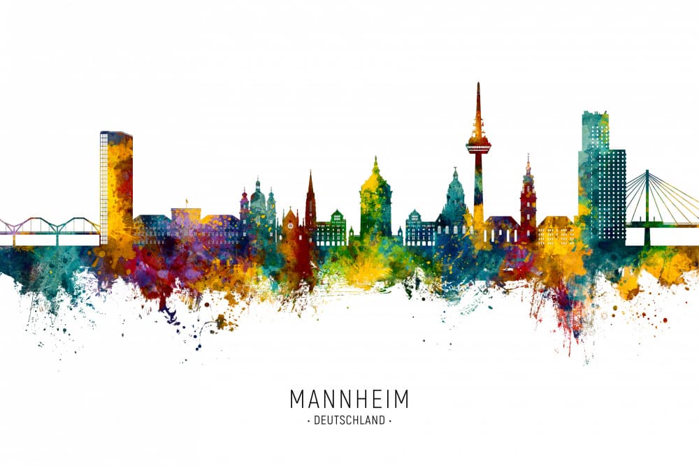 Colorful Mannheim Skyline by Michael Tompsett — canvas wall art