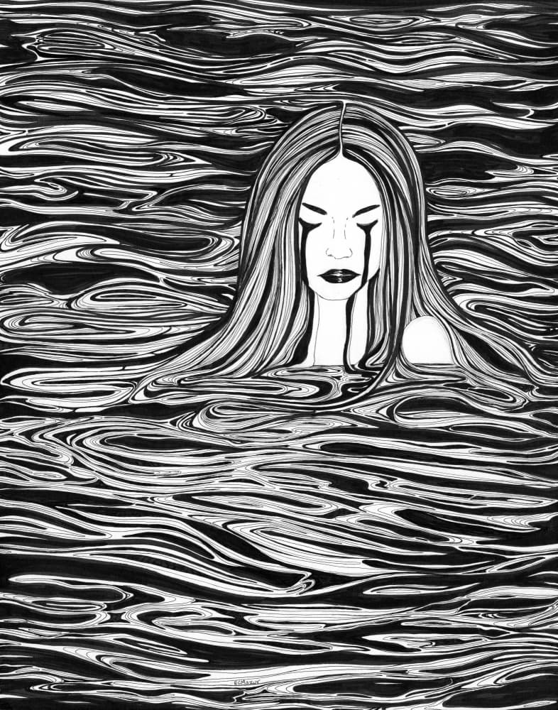Crying Woman Dark Water by EC Mazur — canvas wall art