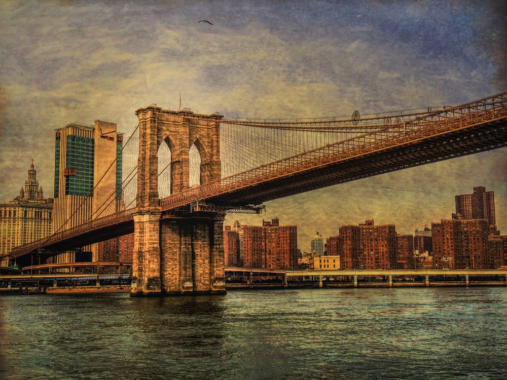 Historic Brooklyn Bridge Skyline by EDUARDO LLERANDI — canvas wall art