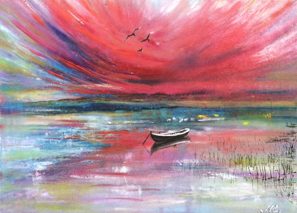 Vibrant Sunset Boat by Marina Kozyr — canvas wall art
