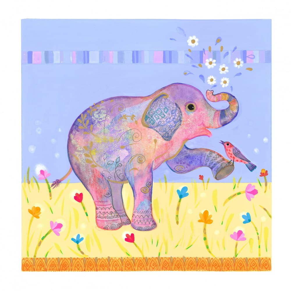 Baby Elephant and Bird by Isabelle Brent — canvas wall art