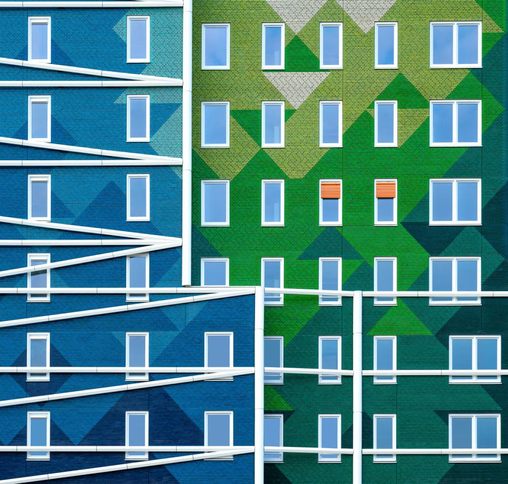 Vibrant Building Patterns by Roland M Schwerdtfeger — canvas wall art