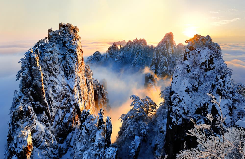 Golden Snowy Peaks by Adam Wong — canvas wall art