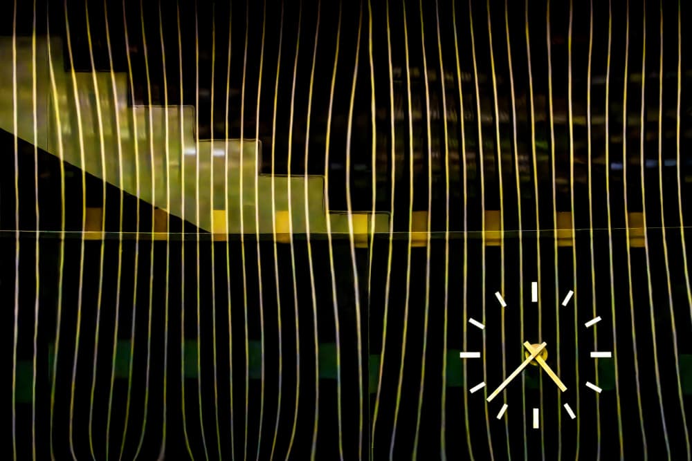 Golden Lines Clock by Linda Wride — canvas wall art