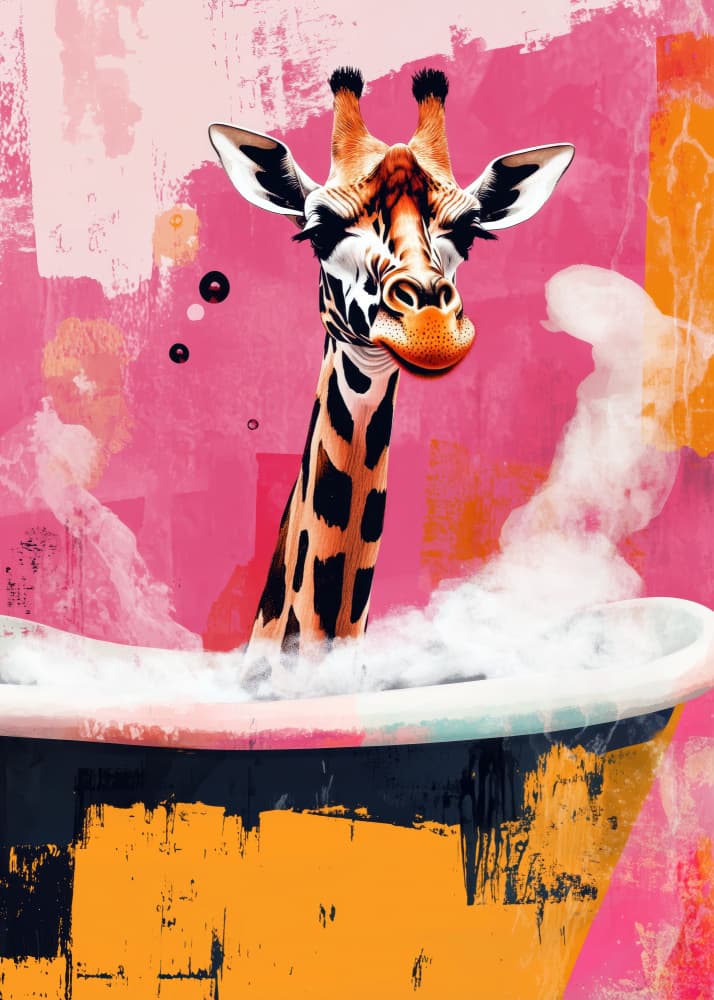 Whimsical Giraffe Bath by Justyna Jaszke — canvas wall art