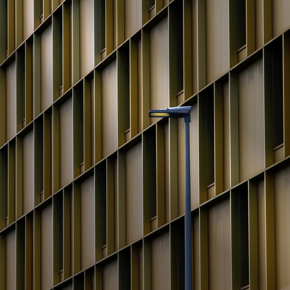 Golden Facade Streetlight by Wim Schuurmans — canvas wall art
