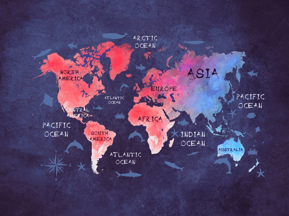 Vibrant World Map by Justyna Jaszke — canvas wall art