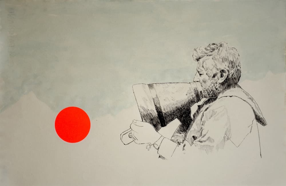 Megaphone and Red Circle by David Diehl — canvas wall art