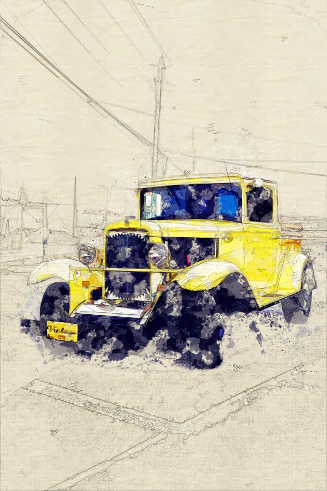 Classic Yellow Pickup by Lembayung senja studio [Vintage Poster] — canvas wall art
