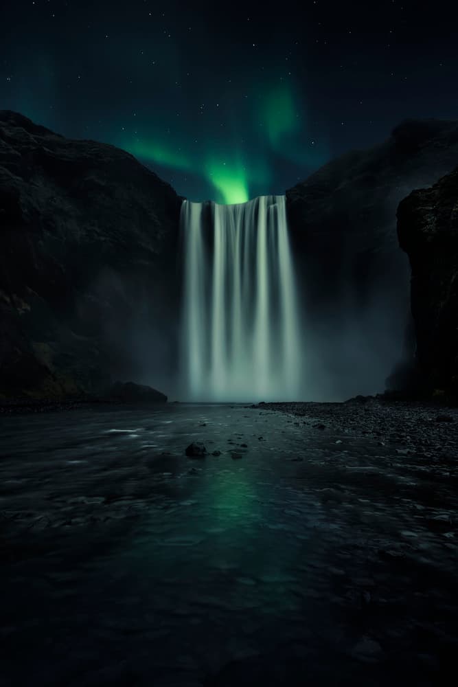 Northern Lights Waterfall by Jorge Ruiz Dueso — canvas wall art
