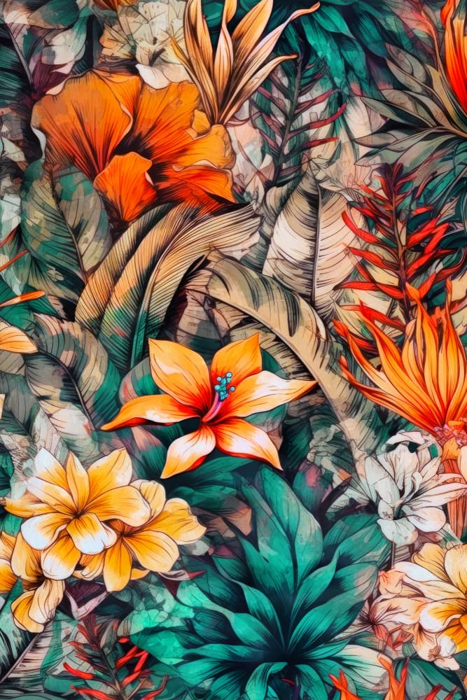 Vivid Tropical Flowers by Justyna Jaszke — canvas wall art