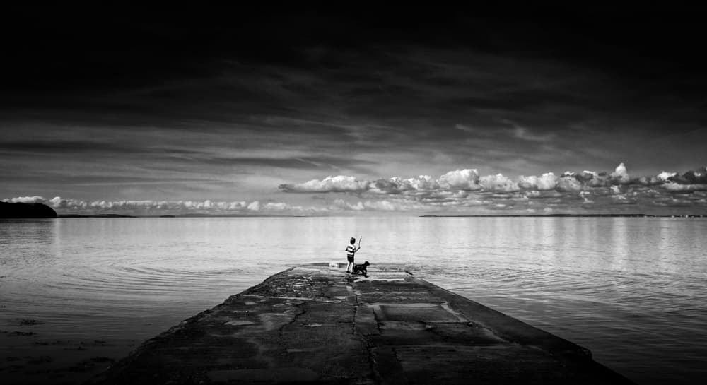 Child and Dog Pier Horizon by Peter Davidson — canvas wall art