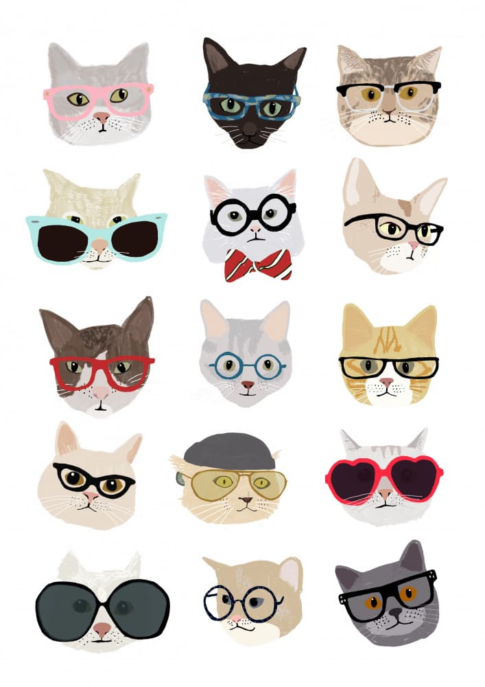 Cool Cats In Glasses by Hanna Melin — canvas wall art