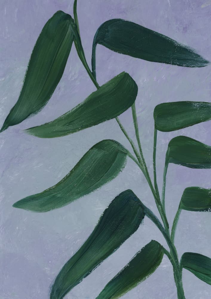Green Leaves on Lilac by Rosana Laiz Blursbyai — canvas wall art