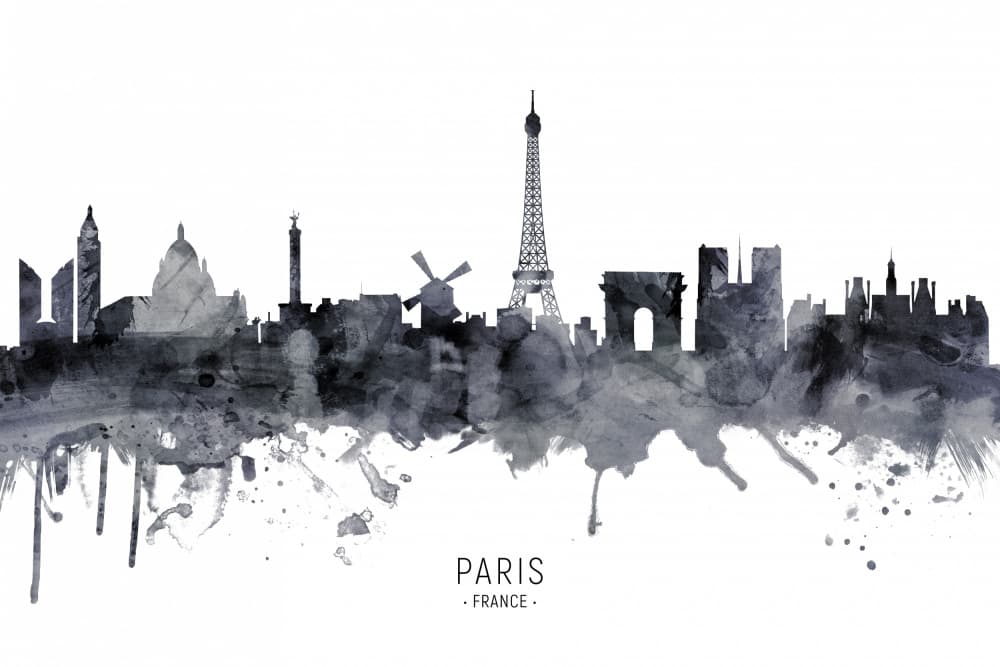 Paris Watercolor Skyline by Michael Tompsett — canvas wall art