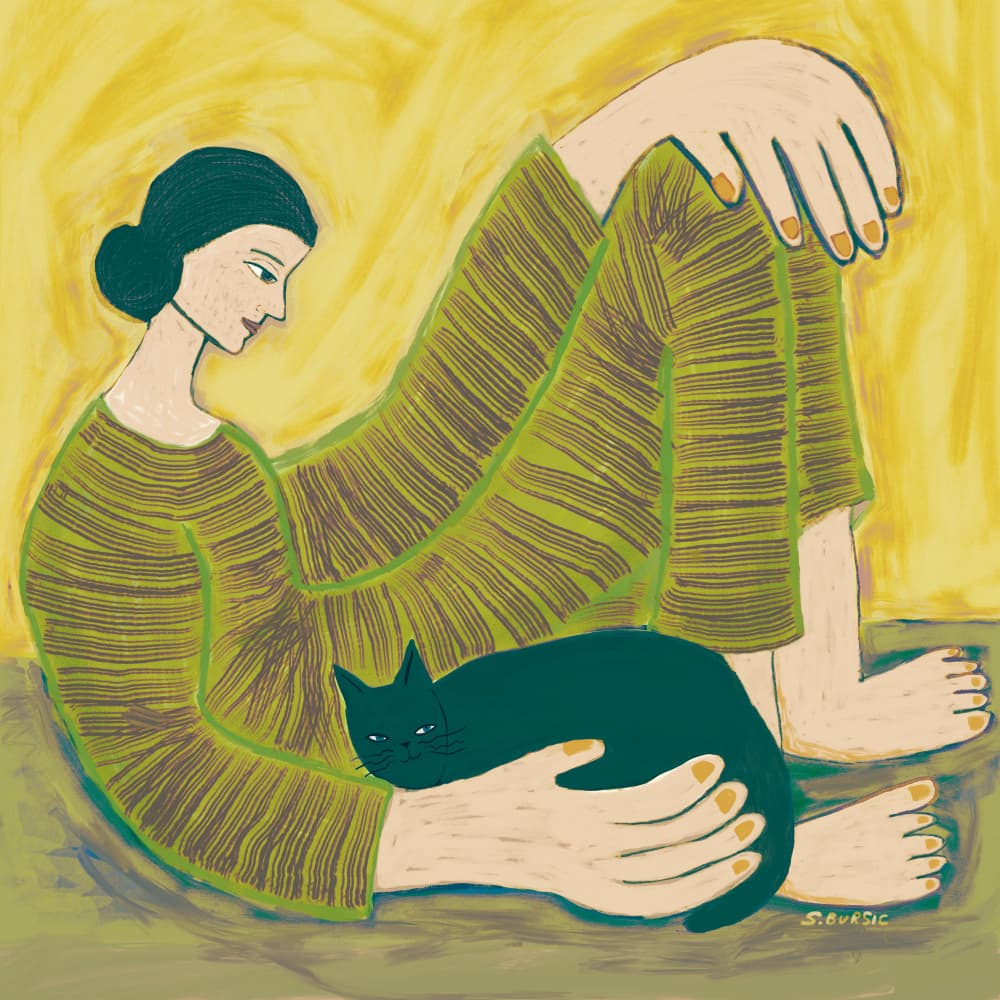 Cozy Woman and Cat by Sharyn Bursic — canvas wall art