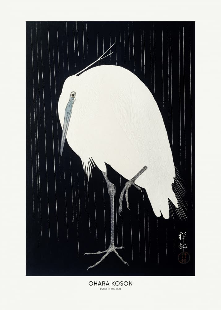 Egret In The Rain by Ohara Koson — canvas wall art