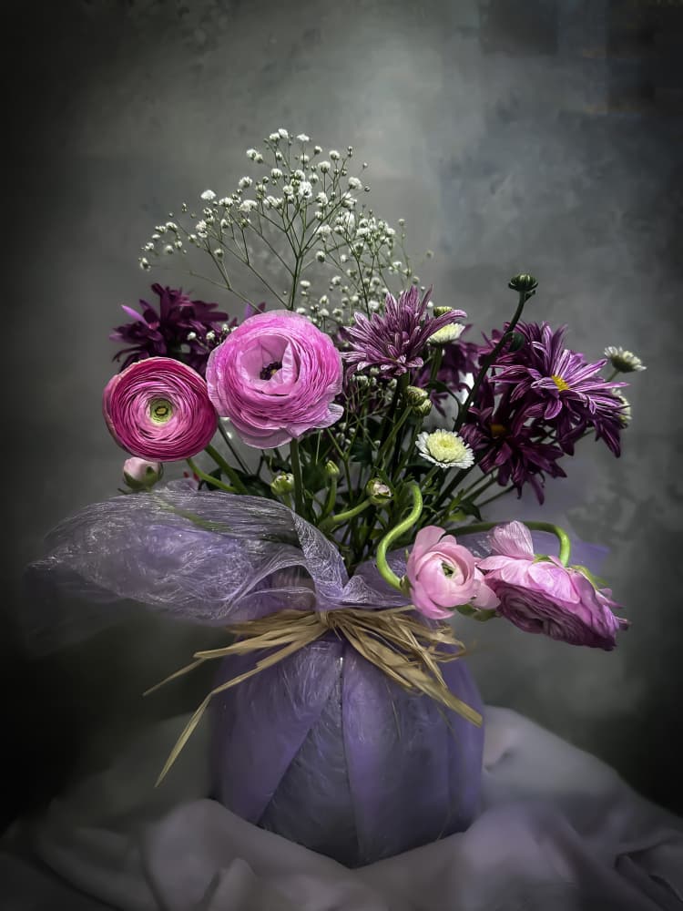 Romantic Ranunculus Bouquet by Mayalazzawi — canvas wall art