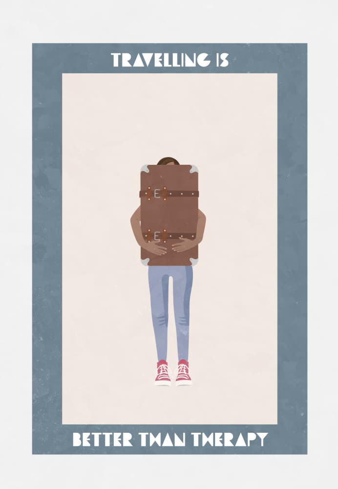 Travelling Is Better Therapy by Sarah Manovski — canvas wall art