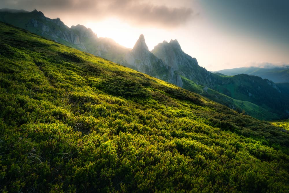 Sunlit Mountain Peaks by Ionut Petrea — canvas wall art