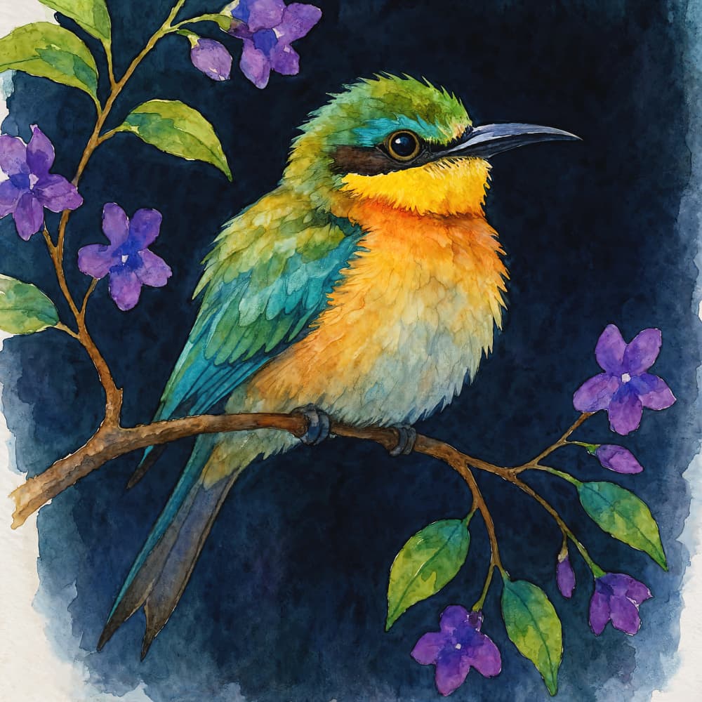 Vibrant Bird on Branch by Natalie Bruns — canvas wall art