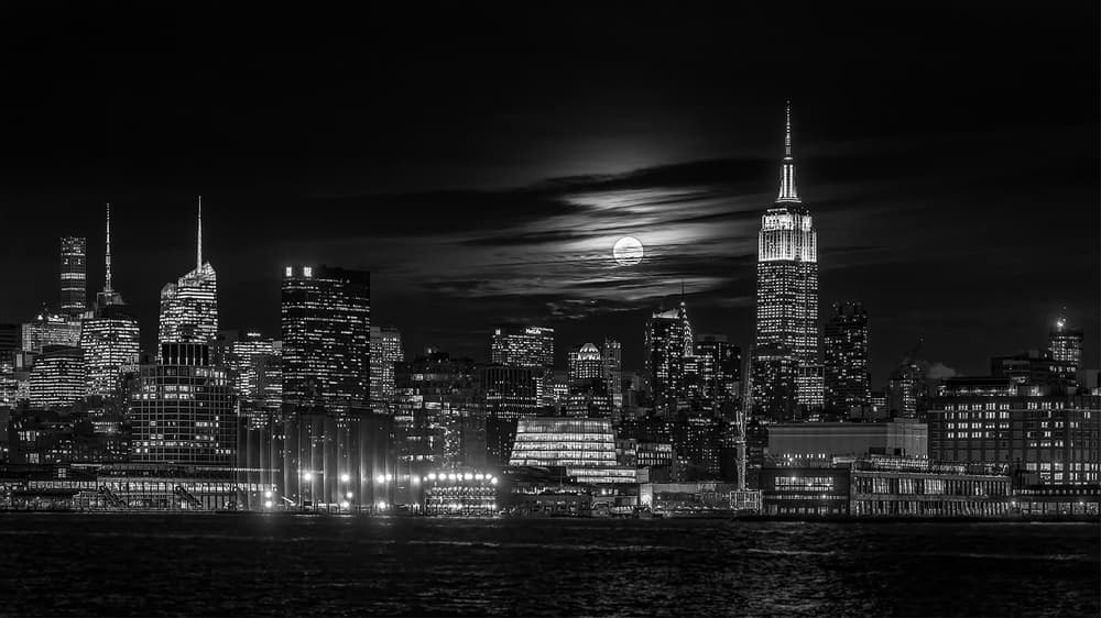 New York City Moonlight Skyline by Hua Zhu — canvas wall art