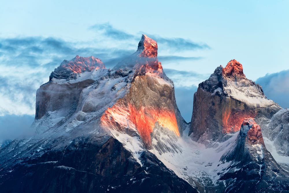 Alpenglow Mountain Peaks by Carlos Guevara Vivanco — canvas wall art