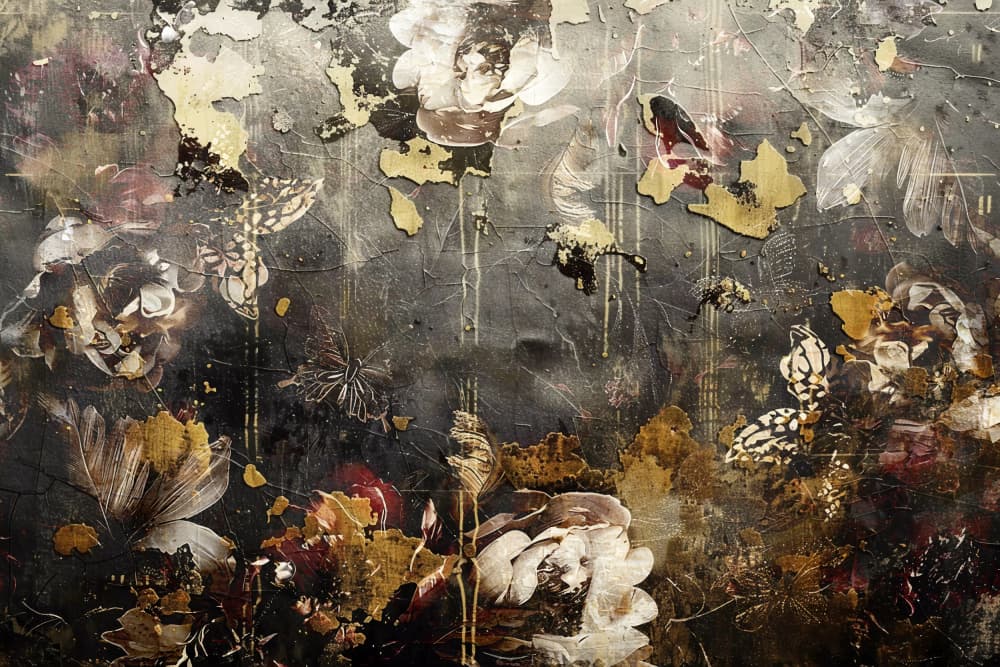 Dark Gold Floral Grunge by Rafal Kulik — canvas wall art