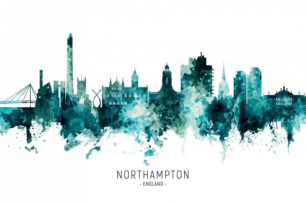 Northampton Watercolor Skyline by Michael Tompsett — canvas wall art