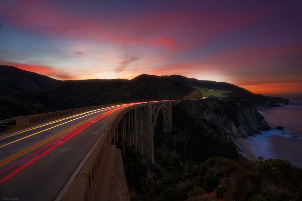 Bixby Bridge Light Trails by Johnny Zhang — canvas wall art