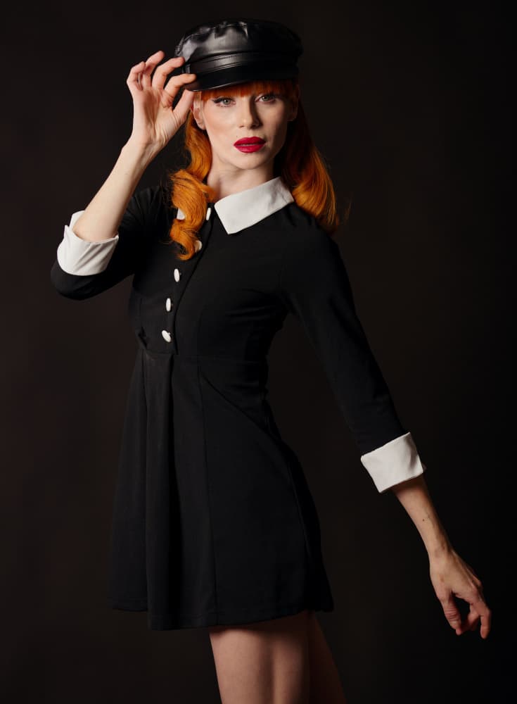 Chic Redhead Black Hat by Offer Ellbogen — canvas wall art