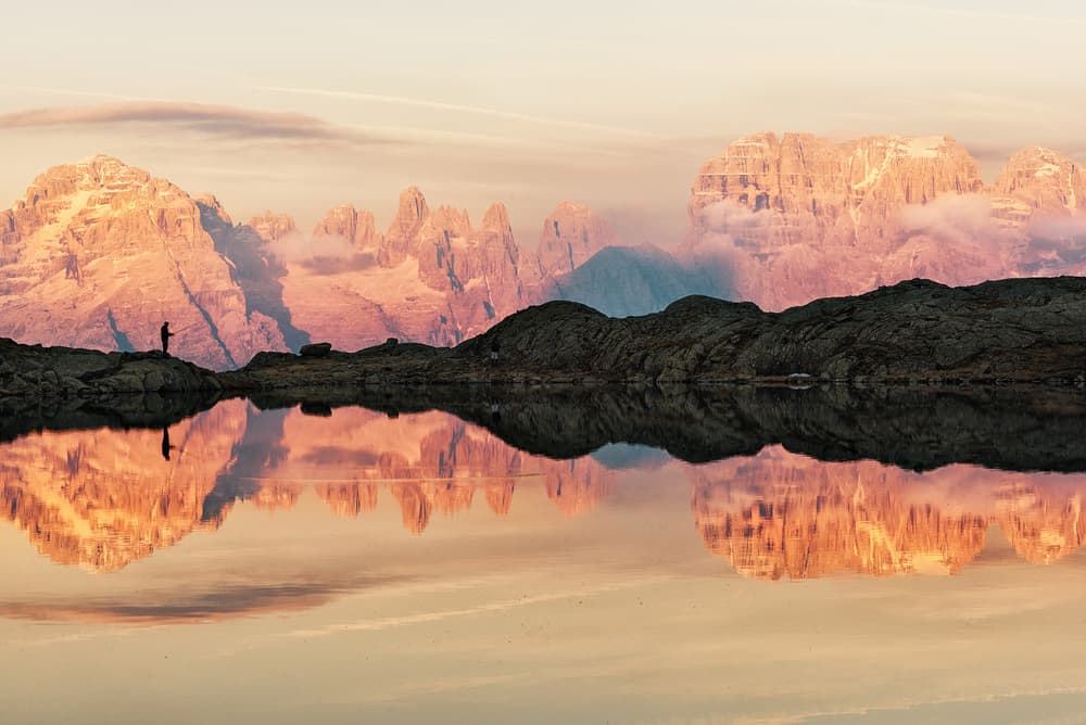 Golden Hour Mountain Reflection by Aglioni Simone — canvas wall art