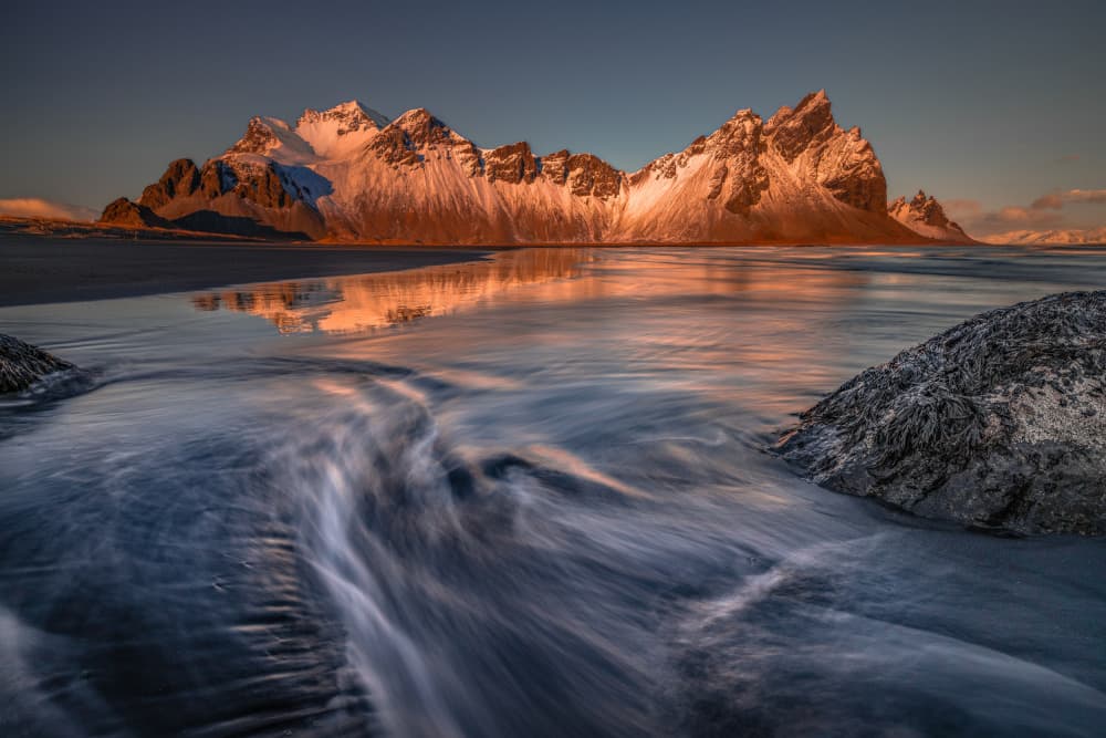 Ocean Flow Mountain Glow by Jacek Swiercz — canvas wall art