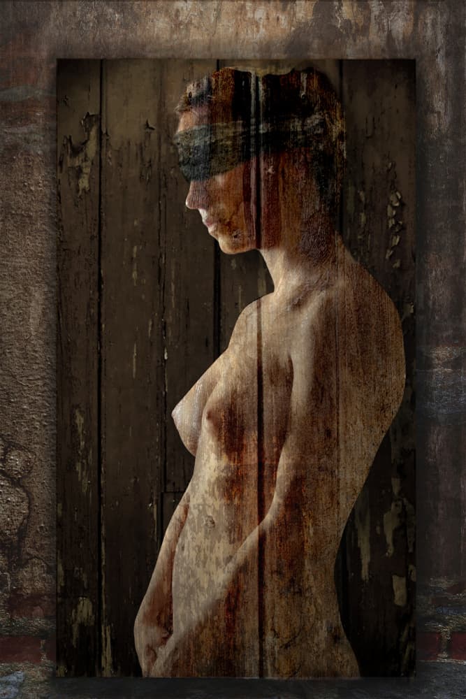 Blindfolded Wood Figure by Jan Donckers — canvas wall art