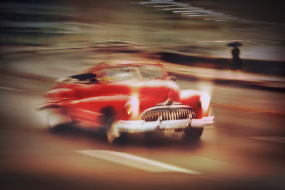 Classic Red Car Motion by Svetlin Yosifov — canvas wall art