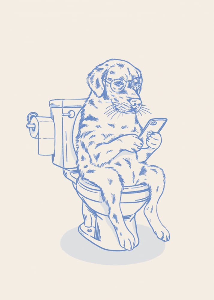 Funny Dog On Toilet by Tara Royle — canvas wall art